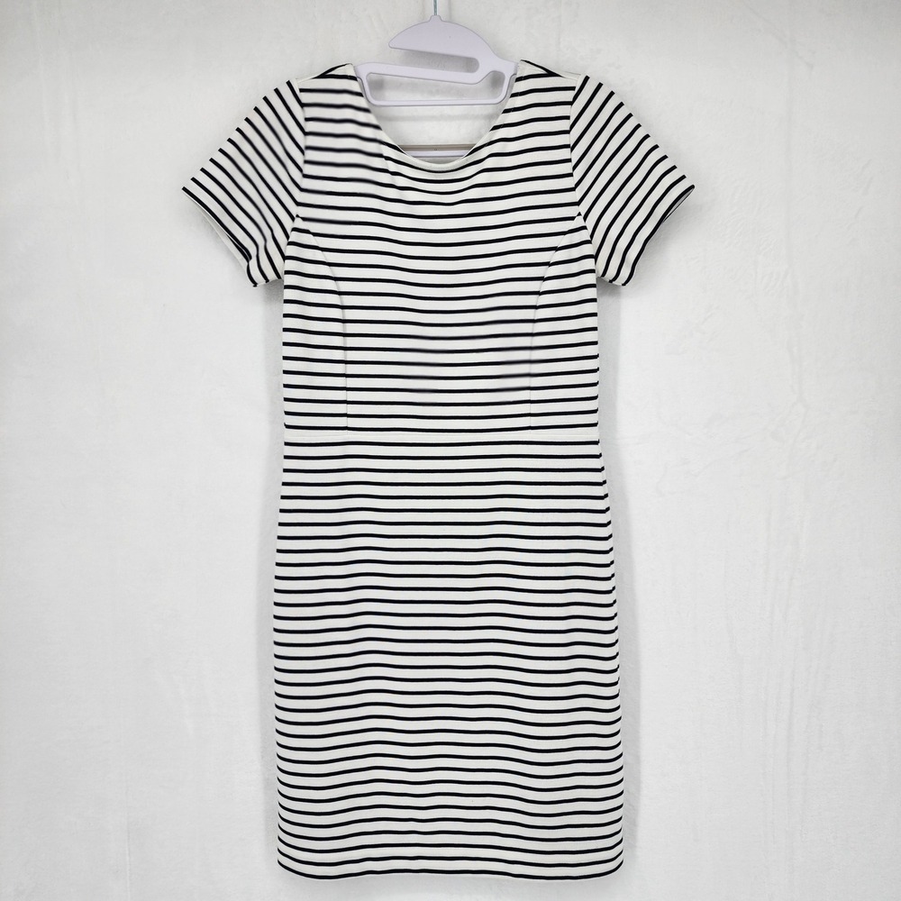 Banana Republic Blue White Striped Ponte Sheath Dress Size 4 Short Sleeve Mini